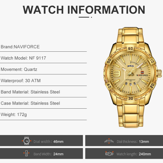 Годинник чоловічий Naviforce Yacht Gold наручний годинник Naviforce #9396