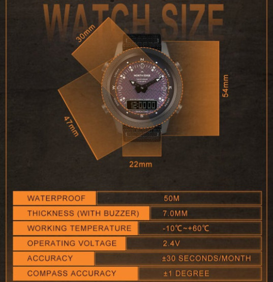 Годинник чоловічий North Edge Solar Compass наручний годинник North Edge #4235