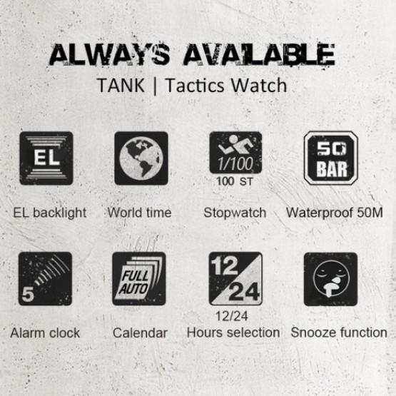 Годинник чоловічий North Edge Tank 5BAR наручний годинник North Edge #2791