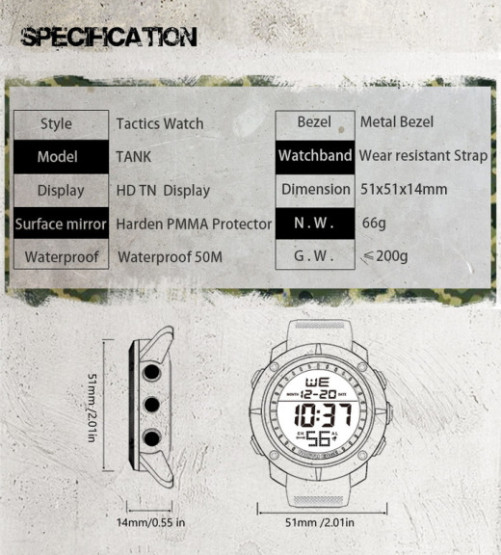 Годинник чоловічий North Edge Tank 5BAR наручний годинник North Edge #2792