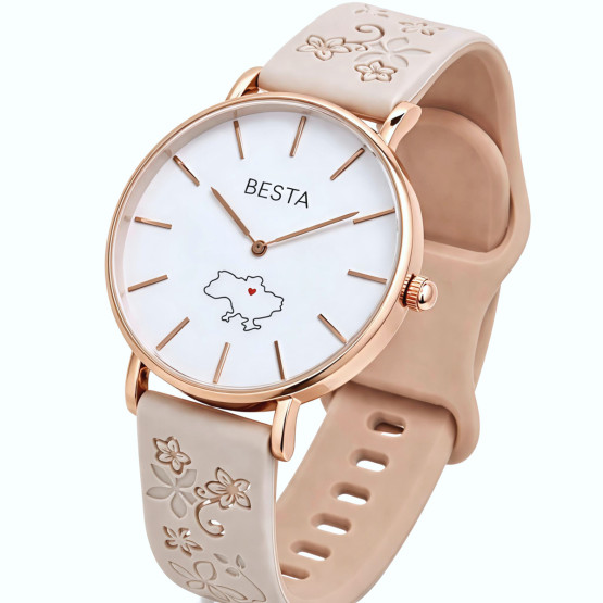 Жіночий наручний годинник Besta Love UA Beige Flower 2 ремінці #12412