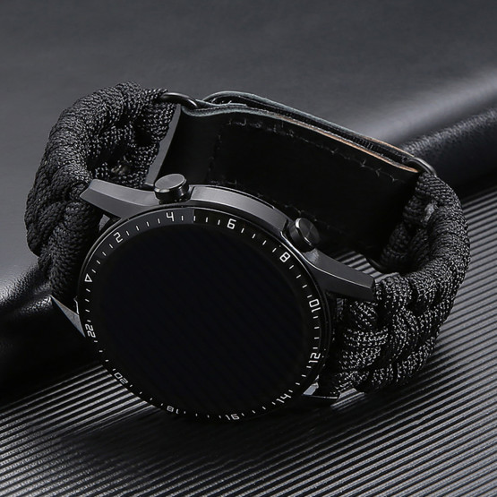 Тканинний ремінець для годинника Paracord Black ширина 24 мм чорний #12628