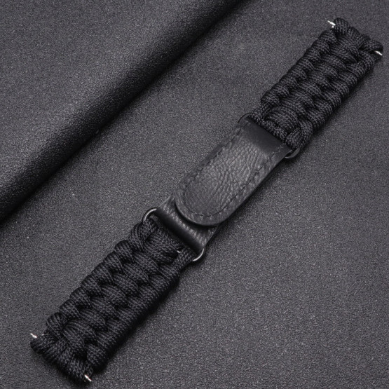 Тканинний ремінець для годинника Paracord Black ширина 24 мм чорний #12630