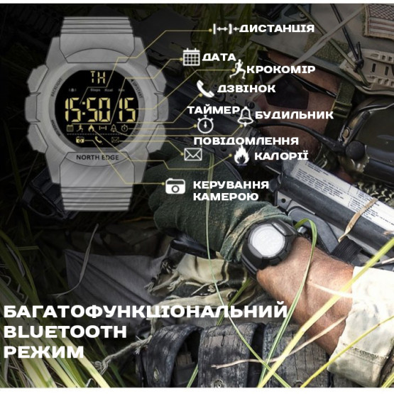 Смарт-годинник North Edge Combo 10BAR Black розумний годинник North Edge #5961