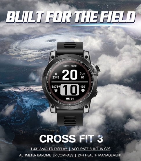 Смарт-годинник North Edge CrossFit GPS Black з компасом розумний годинник North Edge #6180