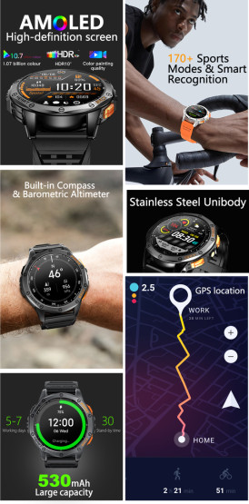 Смарт-годинник Smart GPS Max Black, 2 ремінці розумний годинник UWatch #7442
