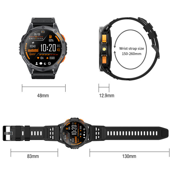 Смарт-годинник Smart GPS Max Black, 2 ремінці розумний годинник UWatch #7445