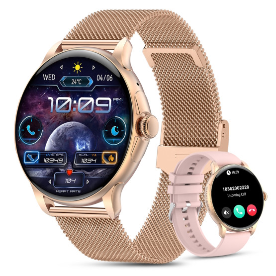 Смарт-годинник Smart Holiday Gold Steel, 2 ремінці розумний годинник UWatch