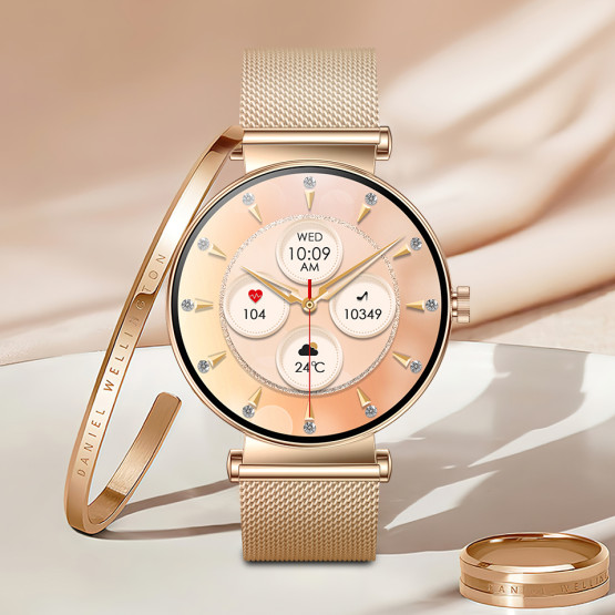 Жіночий розумний годинник Smart Miami Steel Gold від UWatch - 2 ремінці, крокомір, лічильник калорій #10486