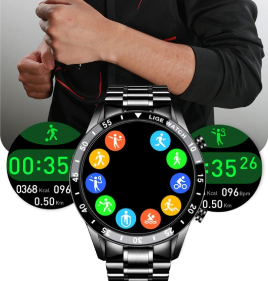 Смарт-годинник Smart Power Nano Black розумний годинник Lige #5978