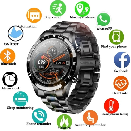 Смарт-годинник Smart Power Nano Black розумний годинник Lige #5979