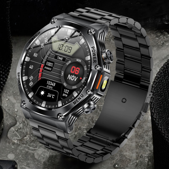 Смарт-годинник Smart Surf X Pro Black Steel з компасом 2 ремінці розумний годинник UWatch #9974