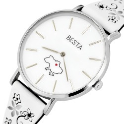 жіночий наручний годинник besta love ua white flower 2 ремінці