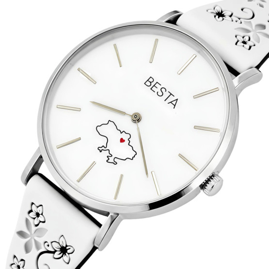 Жіночий наручний годинник Besta Love UA White Flower 2 ремінці