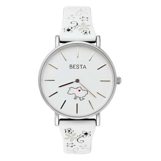 Жіночий наручний годинник Besta Love UA White Flower 2 ремінці #14228