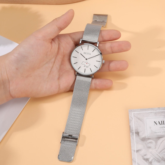 Жіночий наручний годинник Besta Love UA White Flower 2 ремінці #14230