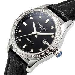 жіночий наручний годинник carnival luiza black leather 2 ремінці
