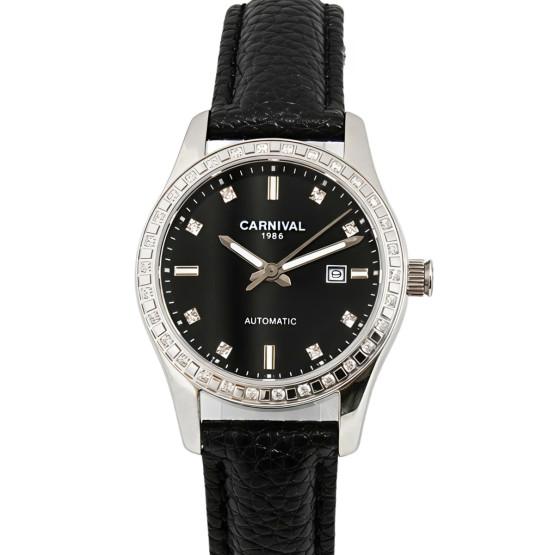 Жіночий наручний годинник Carnival Luiza Black Leather 2 ремінці #13212