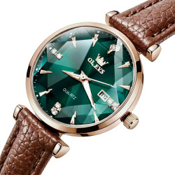жіночий наручний годинник olevs diamond leather brown 2 ремінці