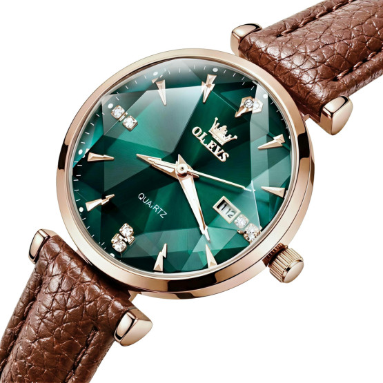 Жіночий наручний годинник Olevs Diamond Leather Brown 2 ремінці