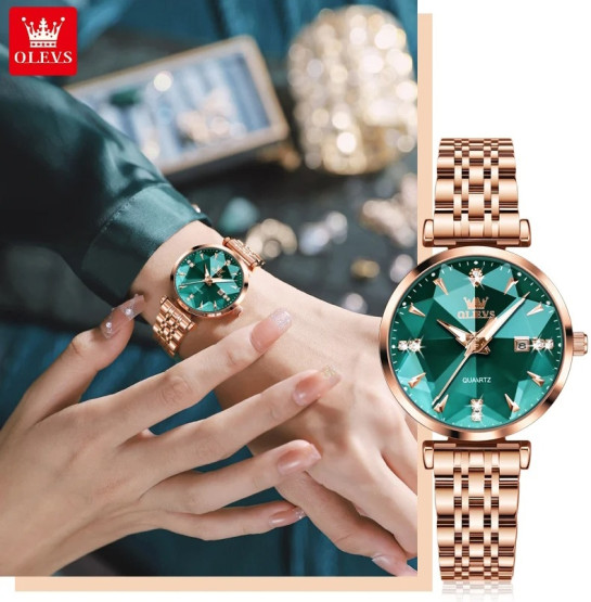 Жіночий наручний годинник Olevs Diamond Leather Brown 2 ремінці #13747