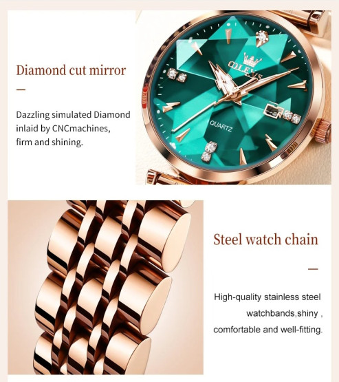 Жіночий наручний годинник Olevs Diamond Leather Brown 2 ремінці #13749