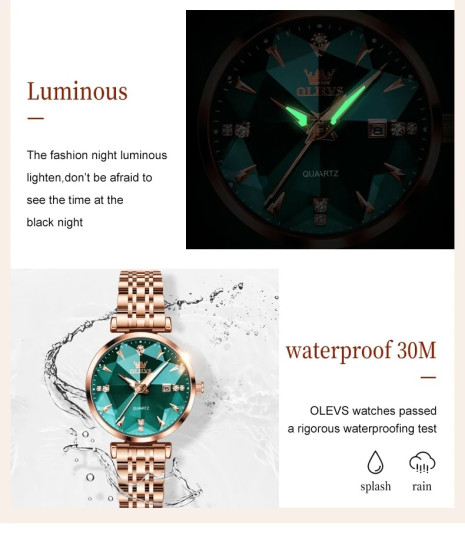 Жіночий наручний годинник Olevs Diamond Leather Brown 2 ремінці #13750